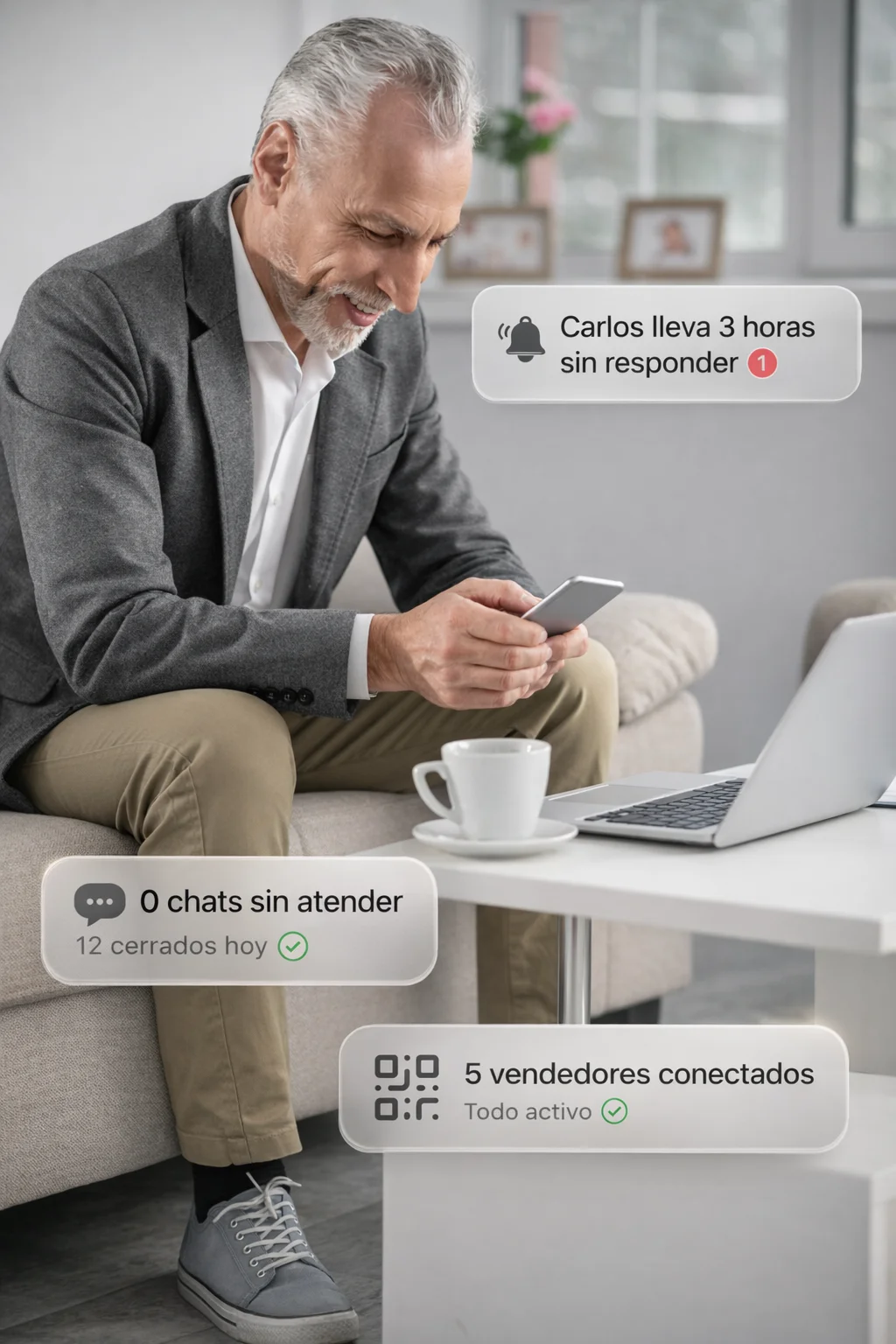 Equipo comercial de ventas atendiendo WhatsApp